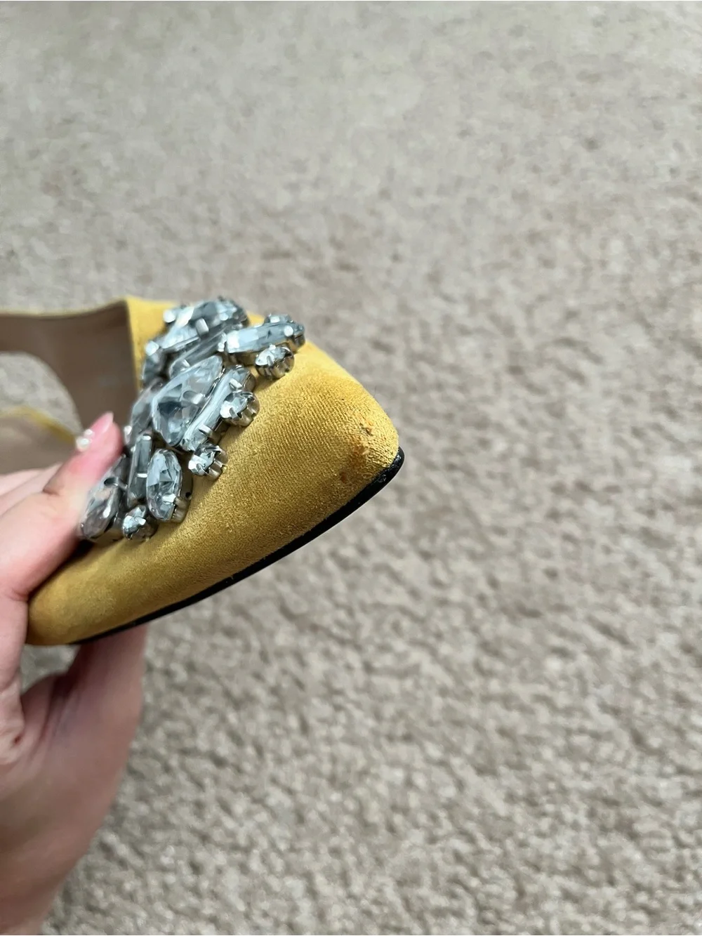 TOPSHOP Yellow Embellished Pointed Toe Slingback Flats